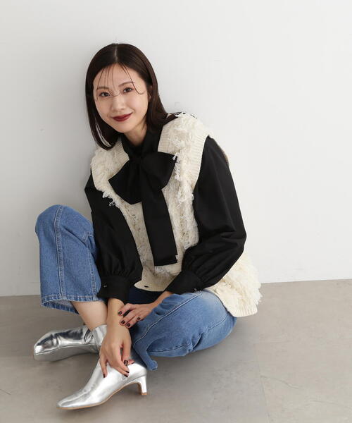 N.（N. Natural Beauty Basic）（エヌエヌナチュラルビューティーベーシック）の「◆リボンタイ付ボリュームブラウス（Tシャツ/カットソー・レディース・オフホワイト/ブルー/ブラック・MEDIUM）」の8枚目の写真