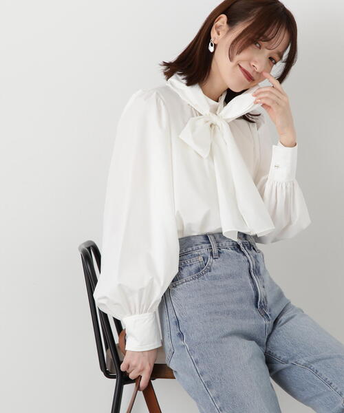 N.（N. Natural Beauty Basic）（エヌエヌナチュラルビューティーベーシック）の「◆リボンタイ付ボリュームブラウス（Tシャツ/カットソー・レディース・オフホワイト/ブルー/ブラック・MEDIUM）」の13枚目の写真