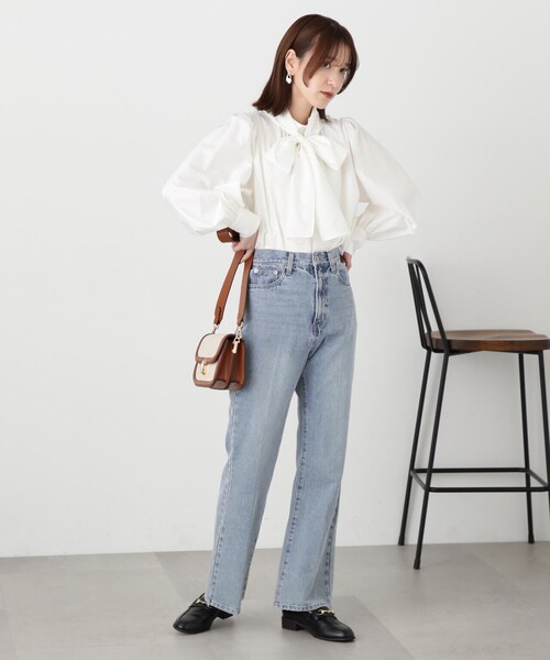 N.（N. Natural Beauty Basic）（エヌエヌナチュラルビューティーベーシック）の「◆リボンタイ付ボリュームブラウス（Tシャツ/カットソー・レディース・オフホワイト/ブルー/ブラック・MEDIUM）」の18枚目の写真