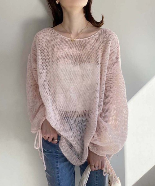 one after another NICE CLAUP(ワンアフターアナザーナイスクラップ)の「モヘアメッシュロングニット(ニット/セーター・レディース・オフホワイト/ライトグレー/ピンク/ブラック・FREE)」の4枚目の写真