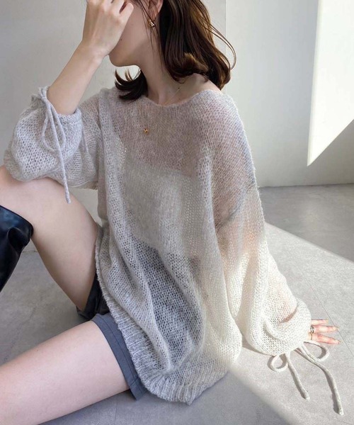 one after another NICE CLAUP(ワンアフターアナザーナイスクラップ)の「モヘアメッシュロングニット(ニット/セーター・レディース・オフホワイト/ライトグレー/ピンク/ブラック・FREE)」の3枚目の写真