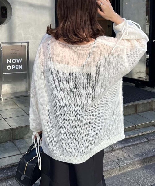 one after another NICE CLAUP(ワンアフターアナザーナイスクラップ)の「モヘアメッシュロングニット(ニット/セーター・レディース・オフホワイト/ライトグレー/ピンク/ブラック・FREE)」の6枚目の写真