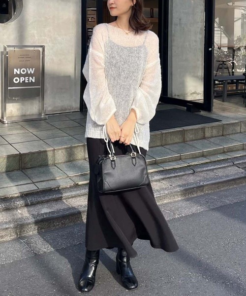 one after another NICE CLAUP(ワンアフターアナザーナイスクラップ)の「モヘアメッシュロングニット(ニット/セーター・レディース・オフホワイト/ライトグレー/ピンク/ブラック・FREE)」の7枚目の写真