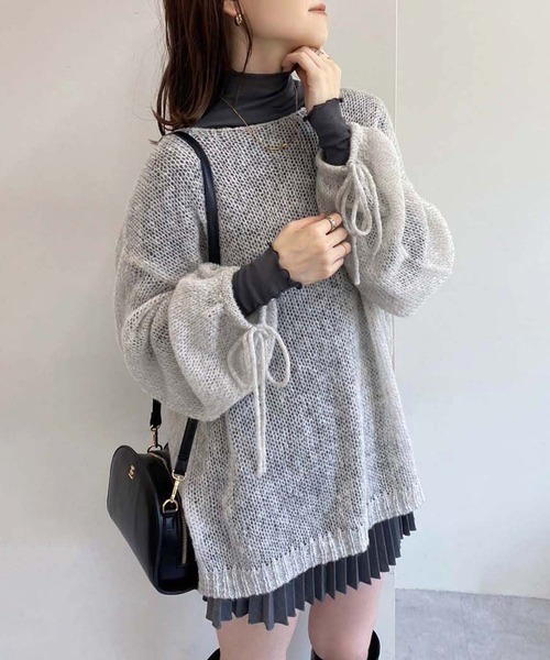 one after another NICE CLAUP(ワンアフターアナザーナイスクラップ)の「モヘアメッシュロングニット(ニット/セーター・レディース・オフホワイト/ライトグレー/ピンク/ブラック・FREE)」の11枚目の写真