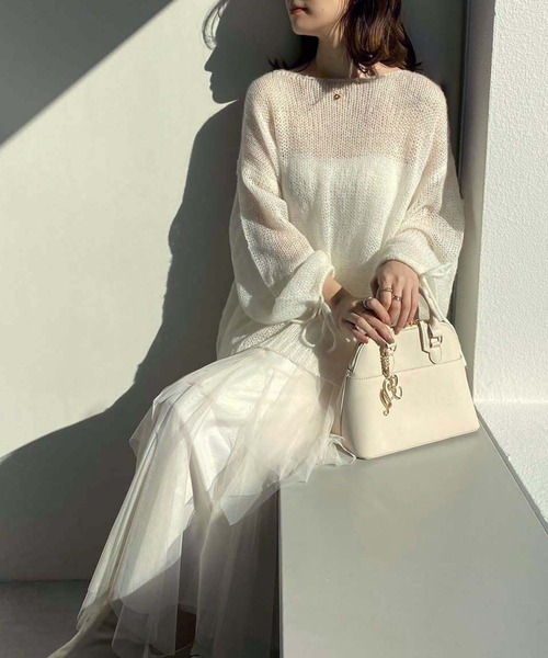 one after another NICE CLAUP(ワンアフターアナザーナイスクラップ)の「モヘアメッシュロングニット(ニット/セーター・レディース・オフホワイト/ライトグレー/ピンク/ブラック・FREE)」の12枚目の写真