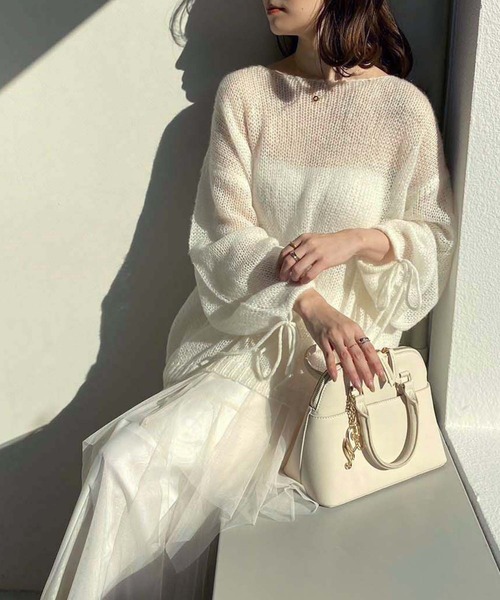 one after another NICE CLAUP(ワンアフターアナザーナイスクラップ)の「モヘアメッシュロングニット(ニット/セーター・レディース・オフホワイト/ライトグレー/ピンク/ブラック・FREE)」の13枚目の写真
