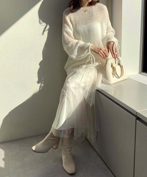 one after another NICE CLAUP(ワンアフターアナザーナイスクラップ)の「モヘアメッシュロングニット(ニット/セーター・レディース・オフホワイト/ライトグレー/ピンク/ブラック・FREE)」の14枚目の写真