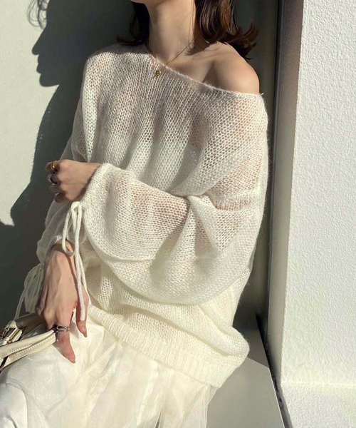 one after another NICE CLAUP(ワンアフターアナザーナイスクラップ)の「モヘアメッシュロングニット(ニット/セーター・レディース・オフホワイト/ライトグレー/ピンク/ブラック・FREE)」の16枚目の写真