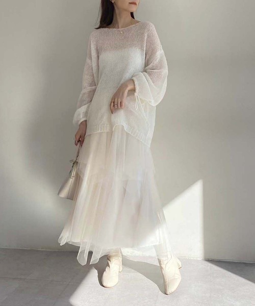 one after another NICE CLAUP(ワンアフターアナザーナイスクラップ)の「モヘアメッシュロングニット(ニット/セーター・レディース・オフホワイト/ライトグレー/ピンク/ブラック・FREE)」の17枚目の写真