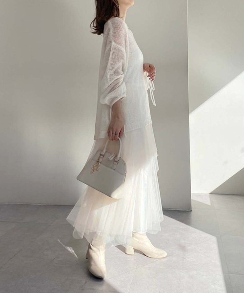 one after another NICE CLAUP(ワンアフターアナザーナイスクラップ)の「モヘアメッシュロングニット(ニット/セーター・レディース・オフホワイト/ライトグレー/ピンク/ブラック・FREE)」の18枚目の写真