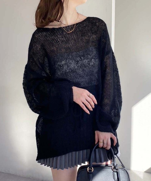 one after another NICE CLAUP(ワンアフターアナザーナイスクラップ)の「モヘアメッシュロングニット(ニット/セーター・レディース・オフホワイト/ライトグレー/ピンク/ブラック・FREE)」の21枚目の写真
