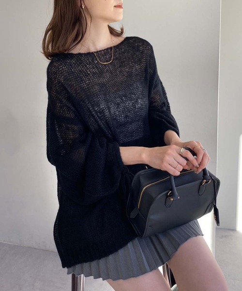 one after another NICE CLAUP(ワンアフターアナザーナイスクラップ)の「モヘアメッシュロングニット(ニット/セーター・レディース・オフホワイト/ライトグレー/ピンク/ブラック・FREE)」の22枚目の写真