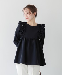 Fit more フィットモア　ボリュームタックペプラムトップス　ブラック　新品 ZOZO限定商品】ボリュームタックペプラムトップス【宅配便