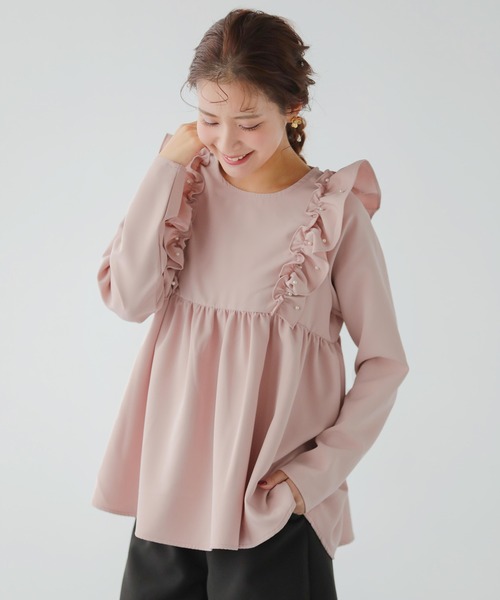 ショルダーパールフリルペプラムトップス（Tシャツ/カットソー）｜Fit