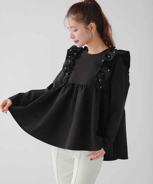 Fit more(フィットモア)の「ショルダーパールフリルペプラムトップス(Tシャツ/カットソー・レディース・Cream/ブラック/ピンク/ネイビー・FREE)」の5枚目の写真