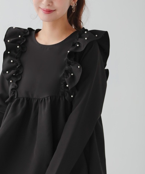 ショルダーパールフリルペプラムトップス（Tシャツ/カットソー）｜Fit