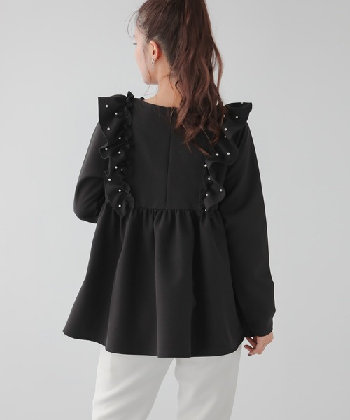 Fit more(フィットモア)の「ショルダーパールフリルペプラムトップス(Tシャツ/カットソー・レディース・Cream/ブラック/ピンク/ネイビー・FREE)」の8枚目の写真