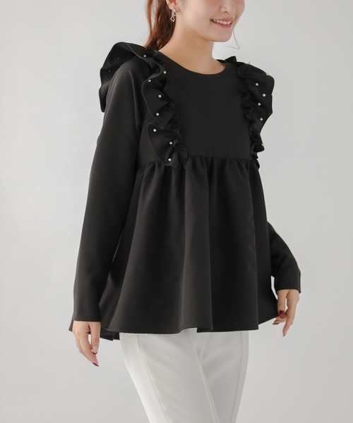 Fit more(フィットモア)の「ショルダーパールフリルペプラムトップス(Tシャツ/カットソー・レディース・Cream/ブラック/ピンク/ネイビー・FREE)」の9枚目の写真
