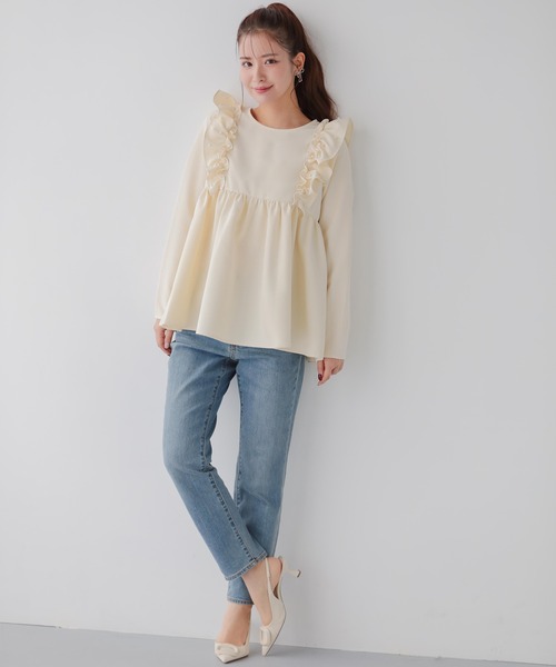 セール】ショルダーパールフリルペプラムトップス（Tシャツ/カットソー