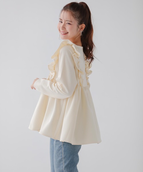 Fit more(フィットモア)の「ショルダーパールフリルペプラムトップス(Tシャツ/カットソー・レディース・Cream/ブラック/ピンク/ネイビー・FREE)」の12枚目の写真