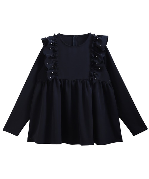 ショルダーパールフリルペプラムトップス　フィットモア セール】ショルダーパールフリルペプラムトップス（Tシャツ/カットソー