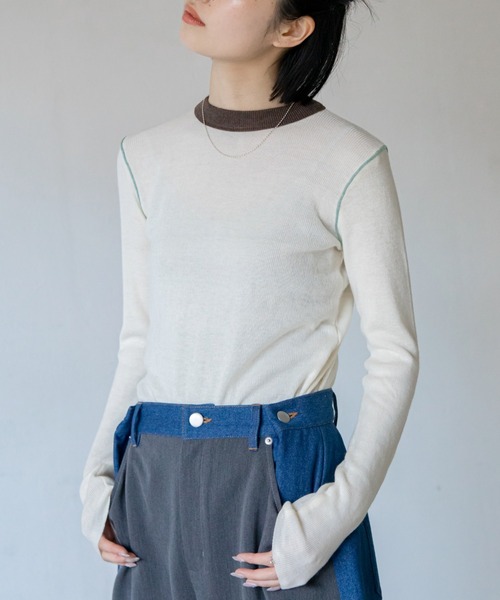VACANCY（ヴァカンシー）の「配色切替パイピングニット（ニット/セーター・レディース・グリーン/ネイビー/アイボリー・FREE）」の2枚目の写真