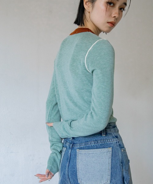 VACANCY（ヴァカンシー）の「配色切替パイピングニット（ニット/セーター・レディース・グリーン/ネイビー/アイボリー・FREE）」の19枚目の写真