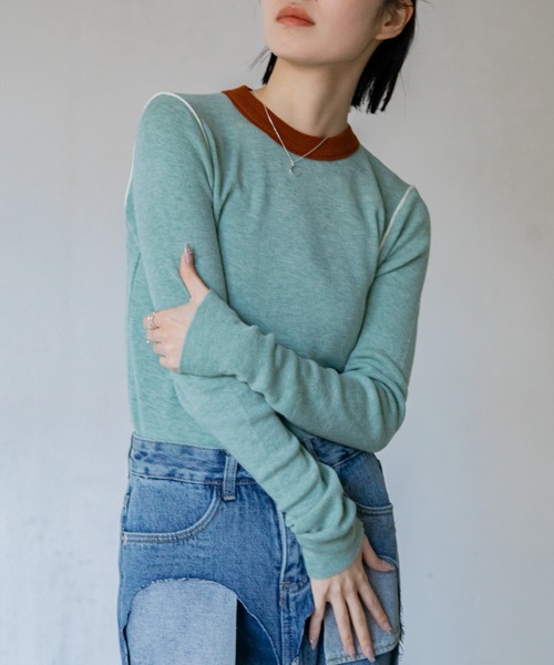 VACANCY（ヴァカンシー）の「配色切替パイピングニット（ニット/セーター・レディース・グリーン/ネイビー/アイボリー・FREE）」の16枚目の写真