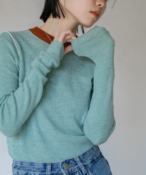 VACANCY（ヴァカンシー）の「配色切替パイピングニット（ニット/セーター・レディース・グリーン/ネイビー/アイボリー・FREE）」の17枚目の写真