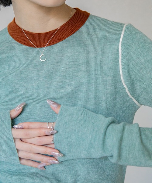 VACANCY（ヴァカンシー）の「配色切替パイピングニット（ニット/セーター・レディース・グリーン/ネイビー/アイボリー・FREE）」の20枚目の写真