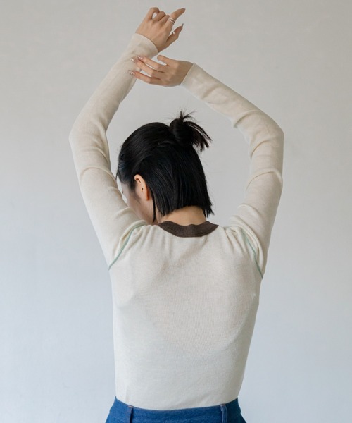 VACANCY（ヴァカンシー）の「配色切替パイピングニット（ニット/セーター・レディース・グリーン/ネイビー/アイボリー・FREE）」の8枚目の写真