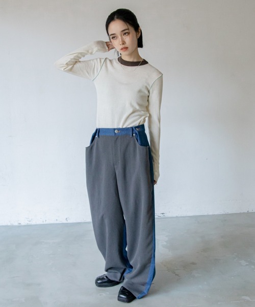 VACANCY（ヴァカンシー）の「配色切替パイピングニット（ニット/セーター・レディース・グリーン/ネイビー/アイボリー・FREE）」の10枚目の写真