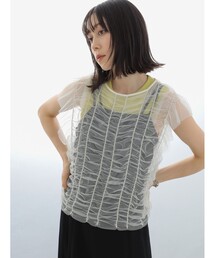 Ray BEAMS | Ray BEAMS / シャーリング チュール フレア シャツ(Tシャツ/カットソー)