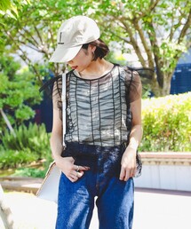 Ray BEAMS | Ray BEAMS / シャーリング チュール フレア シャツ(Tシャツ/カットソー)