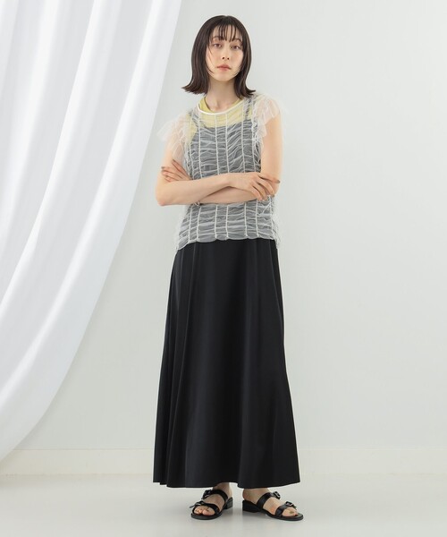 Ray BEAMS（レイビームス）の「シャーリング チュール フレンチスリーブ Tシャツ（Tシャツ/カットソー・レディース・ホワイト/ブルー/ブラック・ONE SIZE）」の6枚目の写真