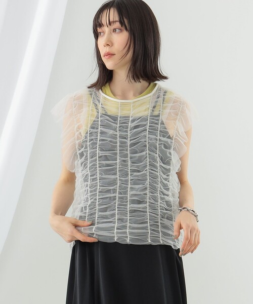 Ray BEAMS（レイビームス）の「シャーリング チュール フレンチスリーブ Tシャツ（Tシャツ/カットソー・レディース・ホワイト/ブルー/ブラック・ONE SIZE）」の8枚目の写真