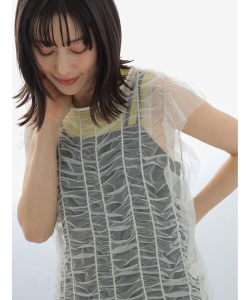 Ray BEAMS（レイビームス）の「シャーリング チュール フレンチスリーブ Tシャツ（Tシャツ/カットソー・レディース・ホワイト/ブルー/ブラック・ONE SIZE）」の11枚目の写真