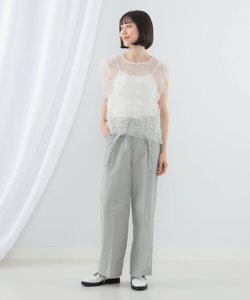 Ray BEAMS（レイビームス）の「シャーリング チュール フレンチスリーブ Tシャツ（Tシャツ/カットソー・レディース・ホワイト/ブルー/ブラック・ONE SIZE）」の12枚目の写真