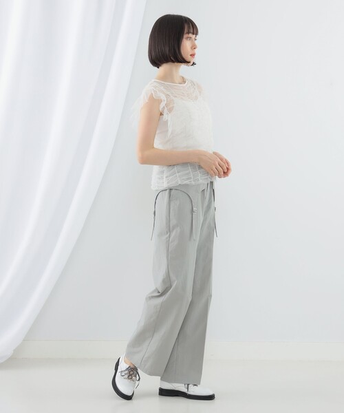 Ray BEAMS（レイビームス）の「シャーリング チュール フレンチスリーブ Tシャツ（Tシャツ/カットソー・レディース・ホワイト/ブルー/ブラック・ONE SIZE）」の13枚目の写真