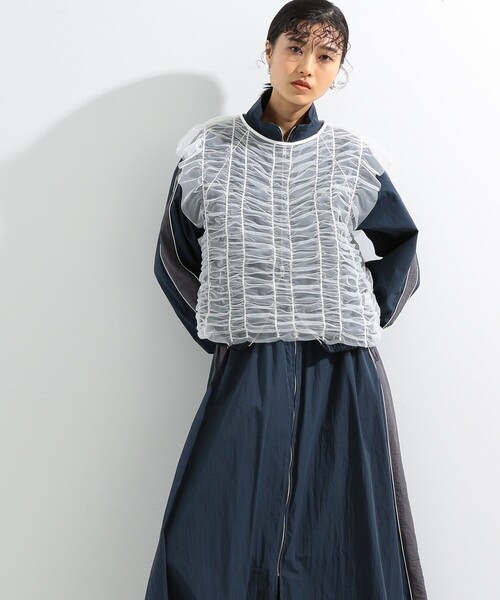 Ray BEAMS（レイビームス）の「シャーリング チュール フレンチスリーブ Tシャツ（Tシャツ/カットソー・レディース・ホワイト/ブルー/ブラック・ONE SIZE）」の16枚目の写真