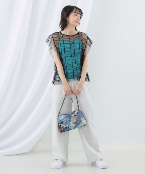 Ray BEAMS（レイビームス）の「シャーリング チュール フレンチスリーブ Tシャツ（Tシャツ/カットソー・レディース・ホワイト/ブルー/ブラック・ONE SIZE）」の20枚目の写真