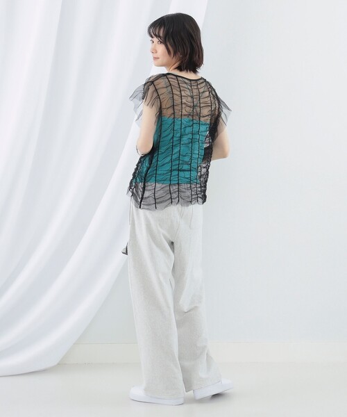 Ray BEAMS（レイビームス）の「シャーリング チュール フレンチスリーブ Tシャツ（Tシャツ/カットソー・レディース・ホワイト/ブルー/ブラック・ONE SIZE）」の21枚目の写真