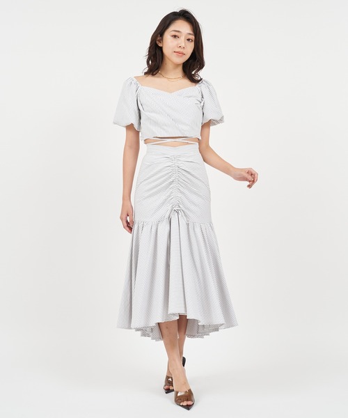 ROYAL PARTY（ロイヤルパーティー）の「ウエストクロスタックカシュクールトップス（シャツ/ブラウス・レディース・ベージュ/パープル/オフホワイト・FREE）」の8枚目の写真