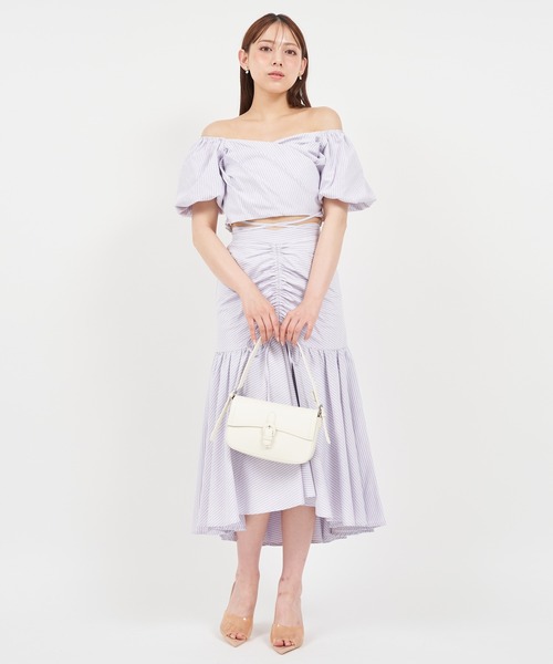 ROYAL PARTY（ロイヤルパーティー）の「ウエストクロスタックカシュクールトップス（シャツ/ブラウス・レディース・ベージュ/パープル/オフホワイト・FREE）」の6枚目の写真