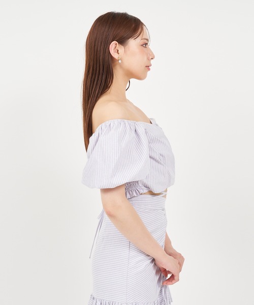 ROYAL PARTY（ロイヤルパーティー）の「ウエストクロスタックカシュクールトップス（シャツ/ブラウス・レディース・ベージュ/パープル/オフホワイト・FREE）」の9枚目の写真