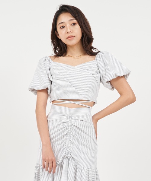 ROYAL PARTY（ロイヤルパーティー）の「ウエストクロスタックカシュクールトップス（シャツ/ブラウス・レディース・ベージュ/パープル/オフホワイト・FREE）」の10枚目の写真