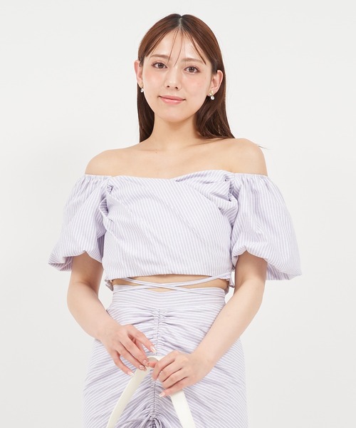 ROYAL PARTY（ロイヤルパーティー）の「ウエストクロスタックカシュクールトップス（シャツ/ブラウス・レディース・ベージュ/パープル/オフホワイト・FREE）」の11枚目の写真