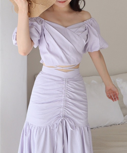 ROYAL PARTY（ロイヤルパーティー）の「ウエストクロスタックカシュクールトップス（シャツ/ブラウス・レディース・ベージュ/パープル/オフホワイト・FREE）」の21枚目の写真