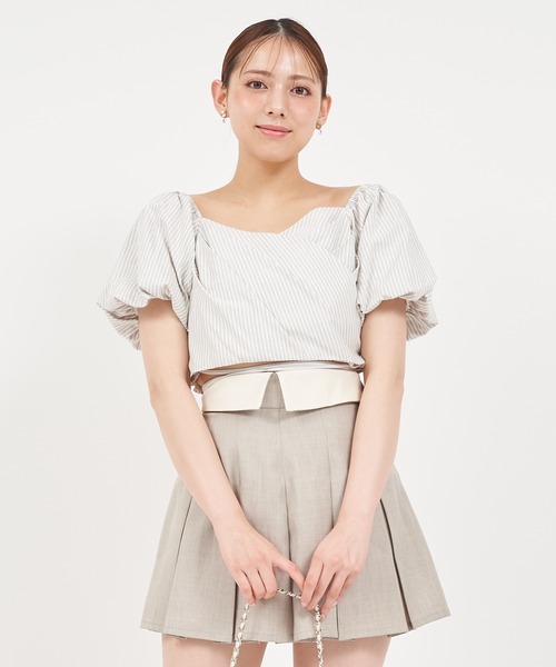 ROYAL PARTY（ロイヤルパーティー）の「ウエストクロスタックカシュクールトップス（シャツ/ブラウス・レディース・ベージュ/パープル/オフホワイト・FREE）」の13枚目の写真