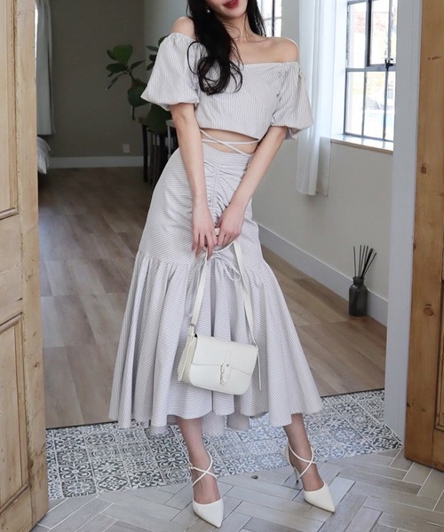 ROYAL PARTY（ロイヤルパーティー）の「ウエストクロスタックカシュクールトップス（シャツ/ブラウス・レディース・ベージュ/パープル/オフホワイト・FREE）」の16枚目の写真